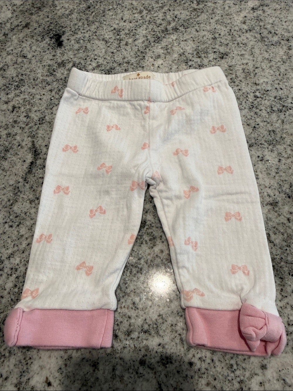 kate spade White Baby PJ Pants with Pink Bow Print - 3M